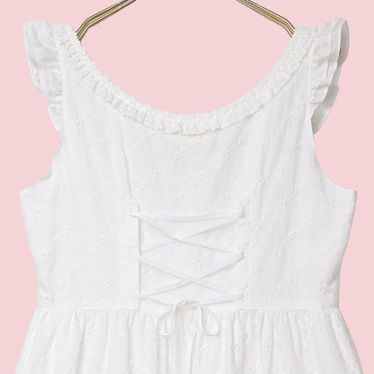 Lattice bouquet embroidery front button jumper dress