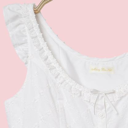 Lattice bouquet embroidery front button jumper dress