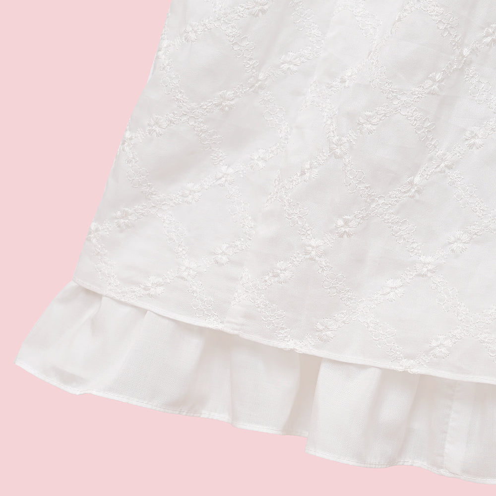 Lattice bouquet embroidery front button jumper dress