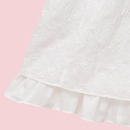 Lattice bouquet embroidery front button jumper dress