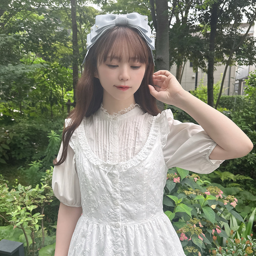 Lattice bouquet embroidery front button jumper dress