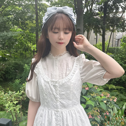 Lattice bouquet embroidery front button jumper dress