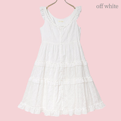 Lattice bouquet embroidery front button jumper dress