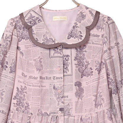 Flower newspaperシャツワンピース