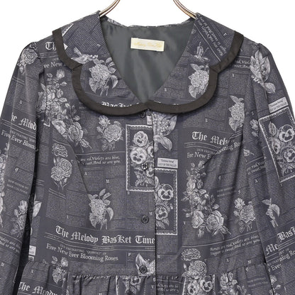 Flower newspaperシャツワンピース