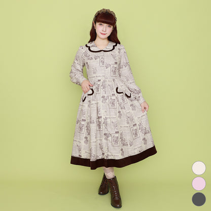 Flower newspaperシャツワンピース