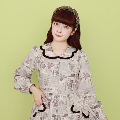 Flower newspaperシャツワンピース