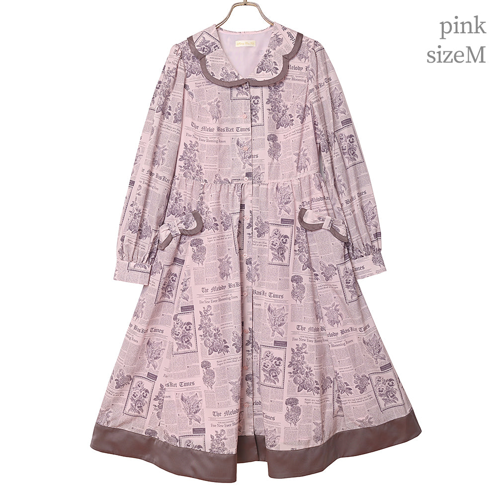 週末限定値下げメロディバスケット　flower newspaper柄ワンピース Flower newspaperシャツワンピース-Melody BasKet(メロディー