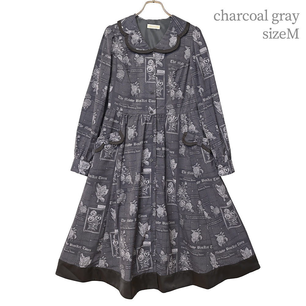 Flower newspaperシャツワンピース-Melody BasKet(メロディー