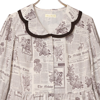 Flower newspaperシャツワンピース
