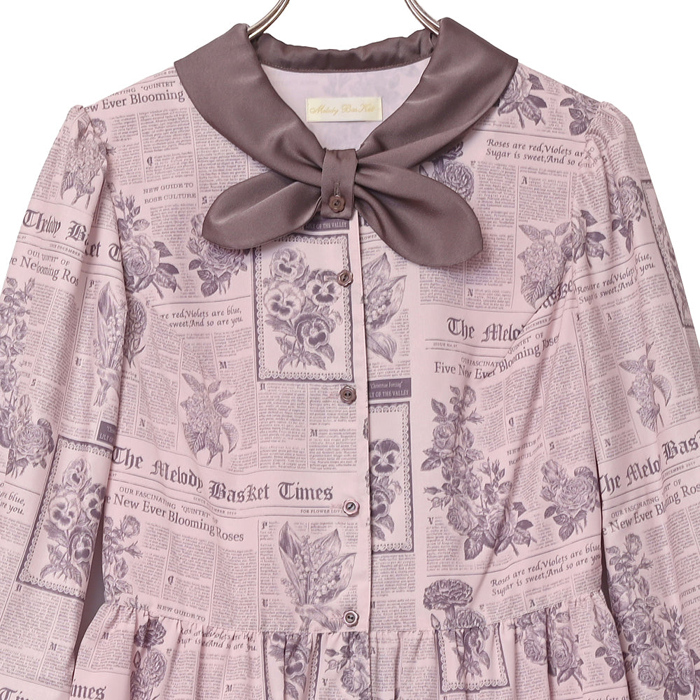 Flower newspaperスカーフカラーワンピース