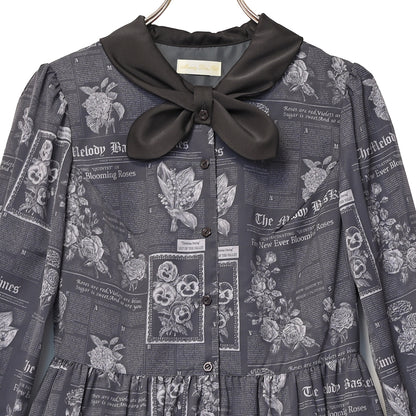 Flower newspaperスカーフカラーワンピース