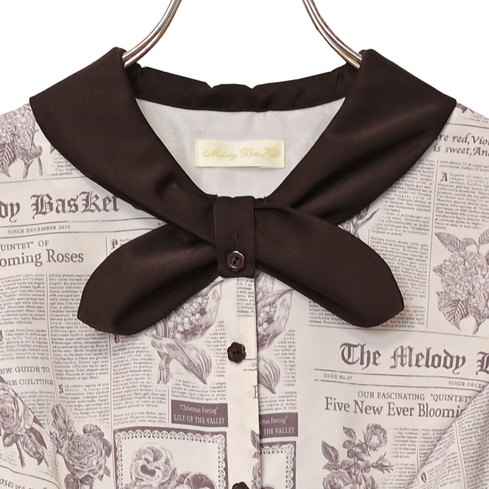 Flower newspaperスカーフカラーワンピース