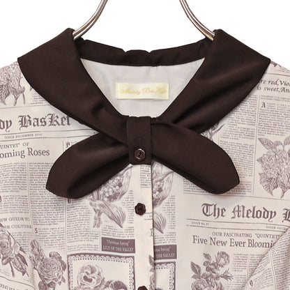 Flower newspaperスカーフカラーワンピース