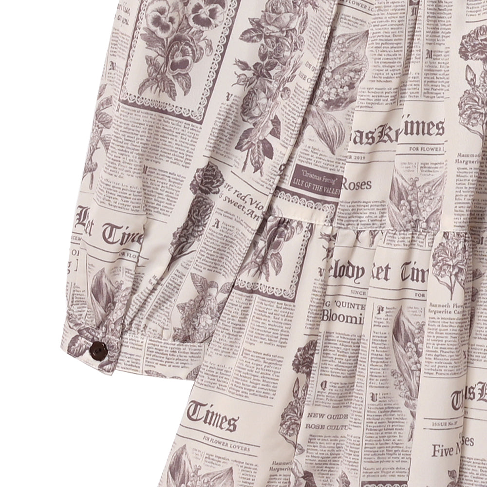 Flower newspaperスカーフカラーワンピース