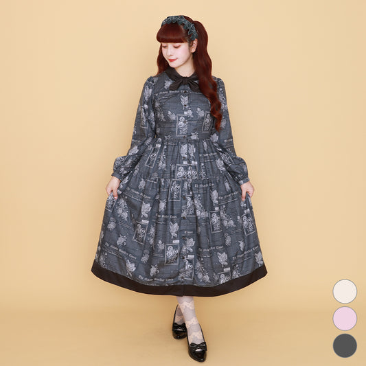 Flower newspaperスカーフカラーワンピース