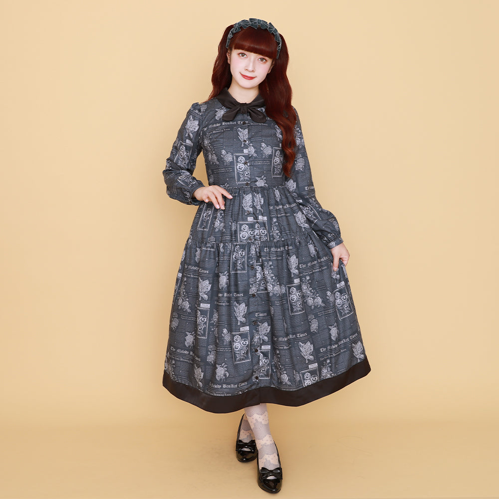 【未使用】メロディバスケットFreshCherryスカート ロリィタ ガーリー Flower newspaperスカーフカラーワンピース-Melody BasKet