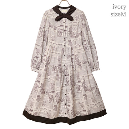 Flower newspaperスカーフカラーワンピース