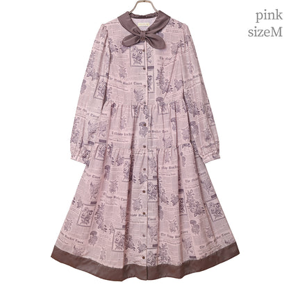 Flower newspaperスカーフカラーワンピース