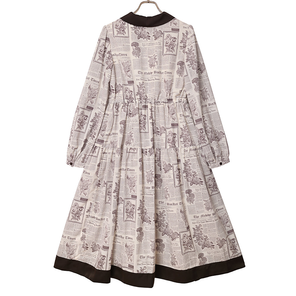 Flower newspaperスカーフカラーワンピース