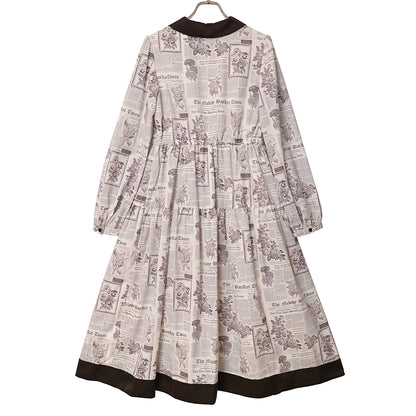 Flower newspaperスカーフカラーワンピース