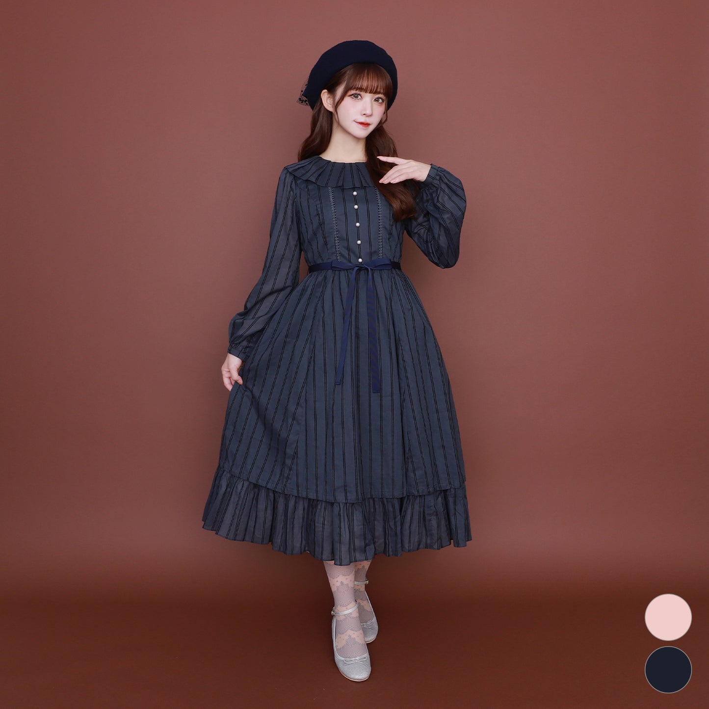 ストライプフロッキーワンピース