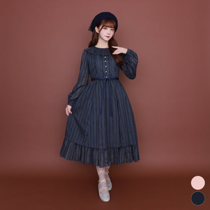 ストライプフロッキーワンピース