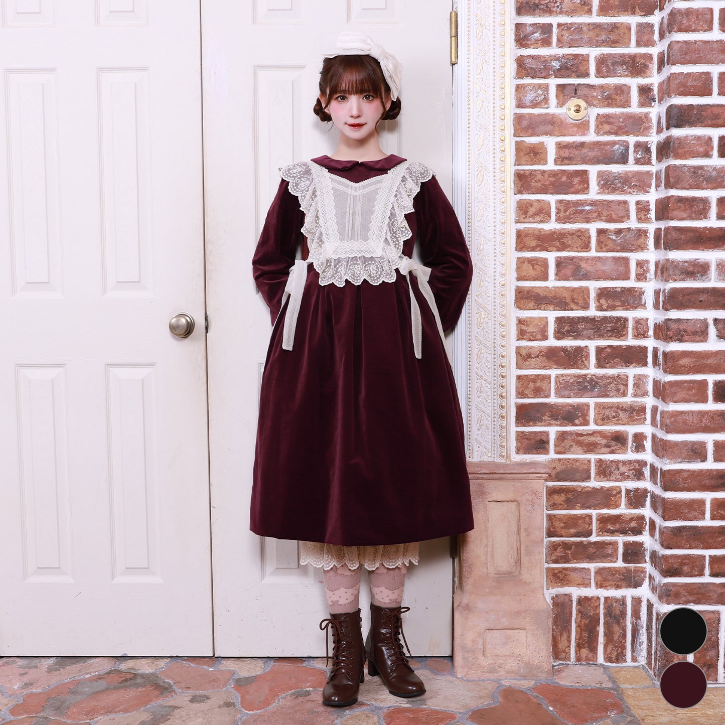 チュールジレ付き別珍ワンピース