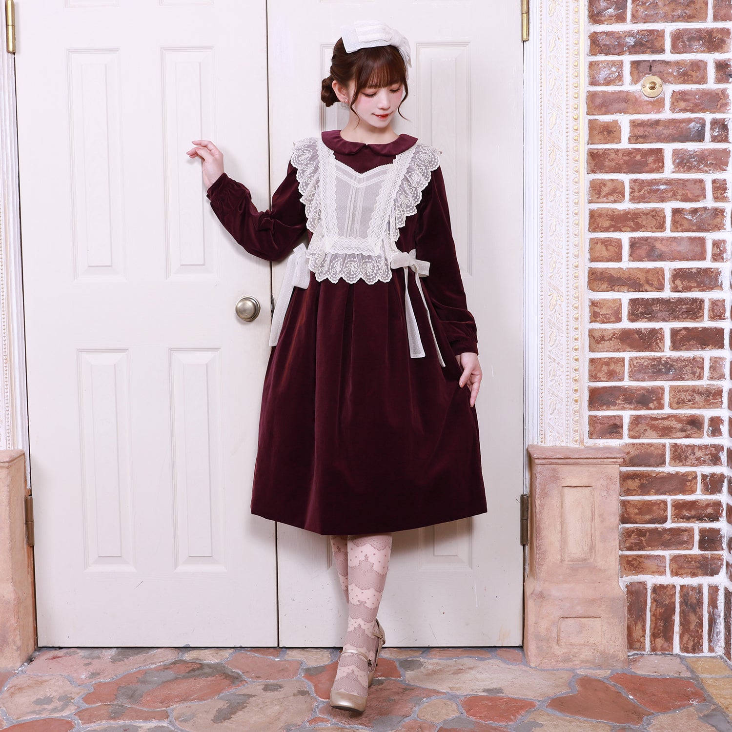 チュールジレ付き別珍ワンピース-Melody BasKet(メロディーバスケット