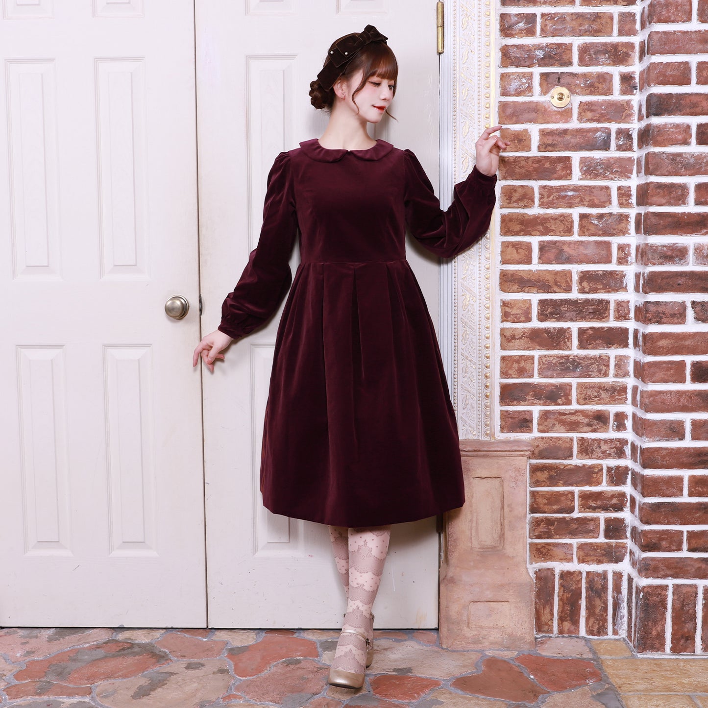 チュールジレ付き別珍ワンピース