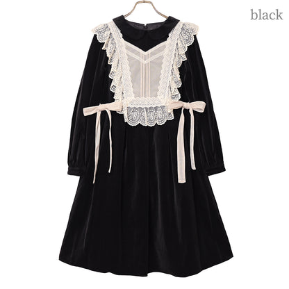 チュールジレ付き別珍ワンピース