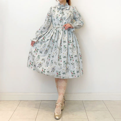 植物図鑑ボウタイ長袖ワンピース