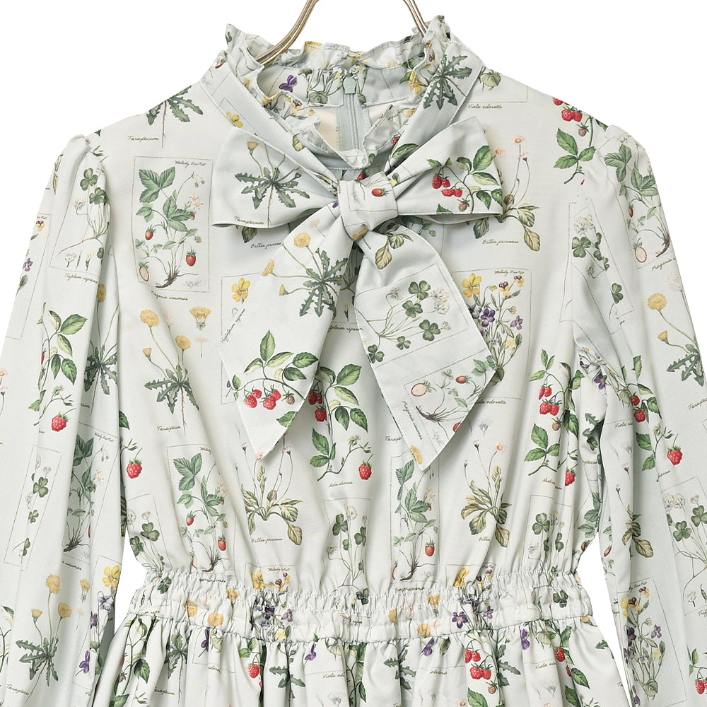 植物図鑑ボウタイ長袖ワンピース