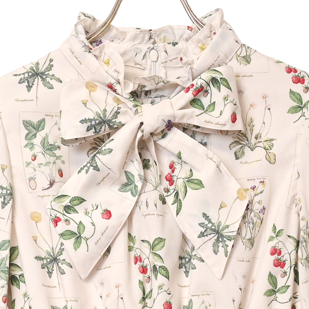 植物図鑑ボウタイ長袖ワンピース