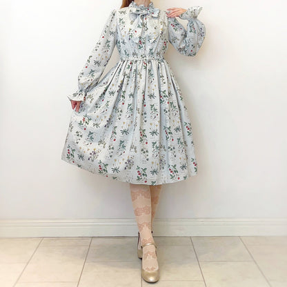 植物図鑑ボウタイ長袖ワンピース