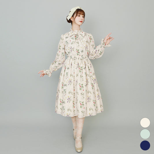 Plant encyclopedia bow tie long sleeve dress