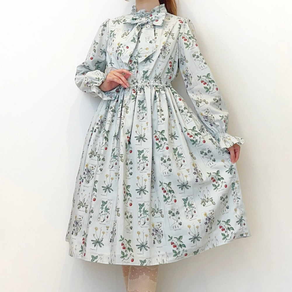 植物図鑑ボウタイ長袖ワンピース