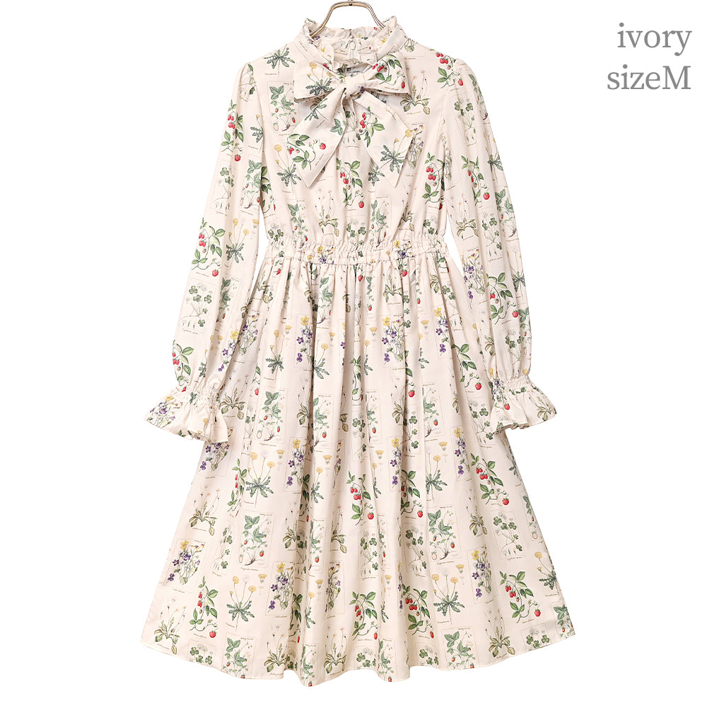植物図鑑ボウタイ長袖ワンピース