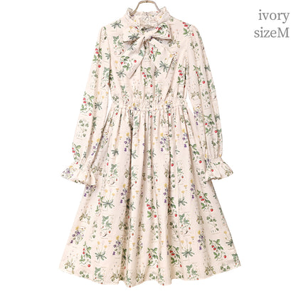 植物図鑑ボウタイ長袖ワンピース