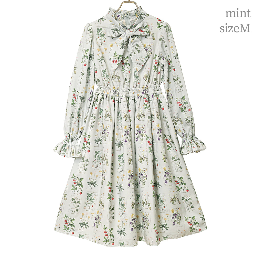 植物図鑑ボウタイ長袖ワンピース