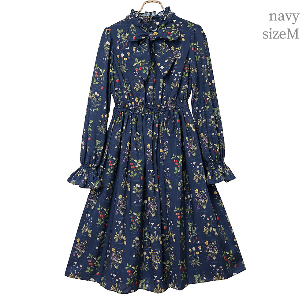 植物図鑑ボウタイ長袖ワンピース