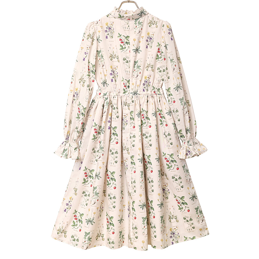 植物図鑑ボウタイ長袖ワンピース