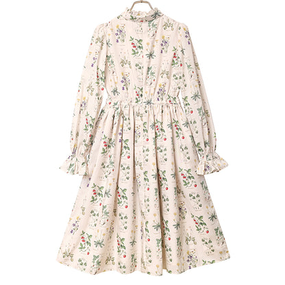 植物図鑑ボウタイ長袖ワンピース