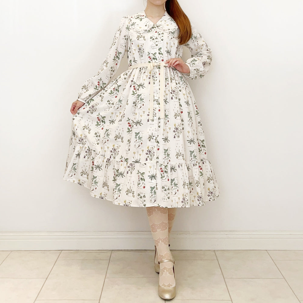 植物図鑑フロントボタン長袖ワンピース