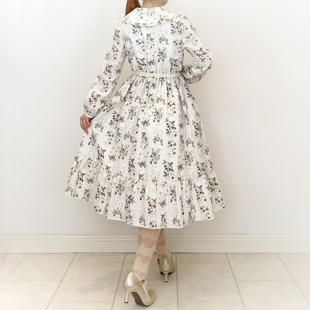 植物図鑑フロントボタン長袖ワンピース