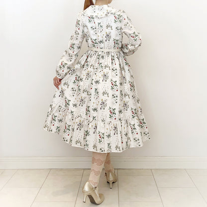 植物図鑑フロントボタン長袖ワンピース