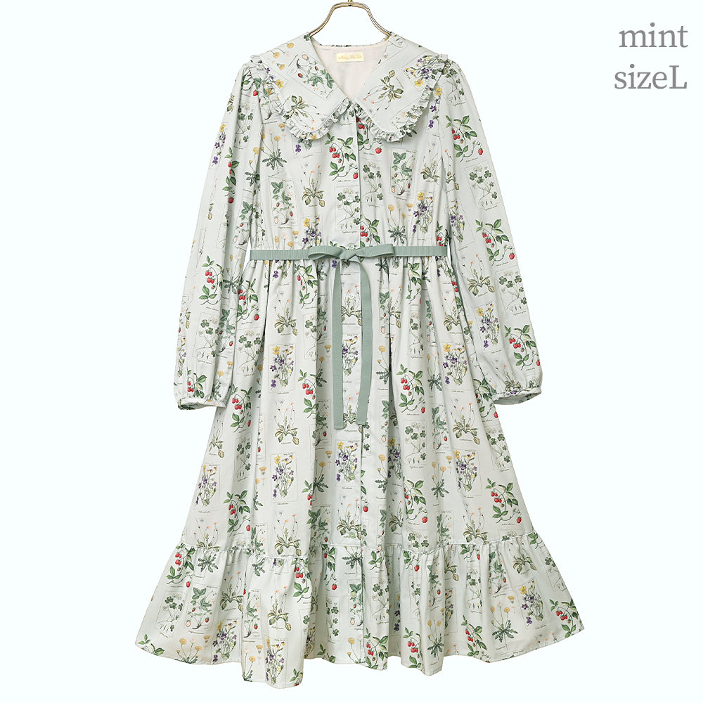 植物図鑑フロントボタン長袖ワンピース