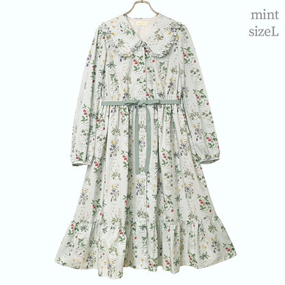 植物図鑑フロントボタン長袖ワンピース
