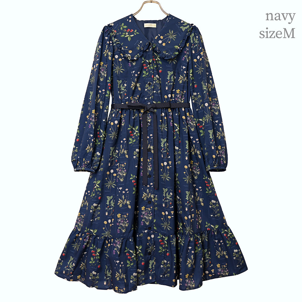 植物図鑑フロントボタン長袖ワンピース