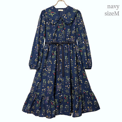 植物図鑑フロントボタン長袖ワンピース